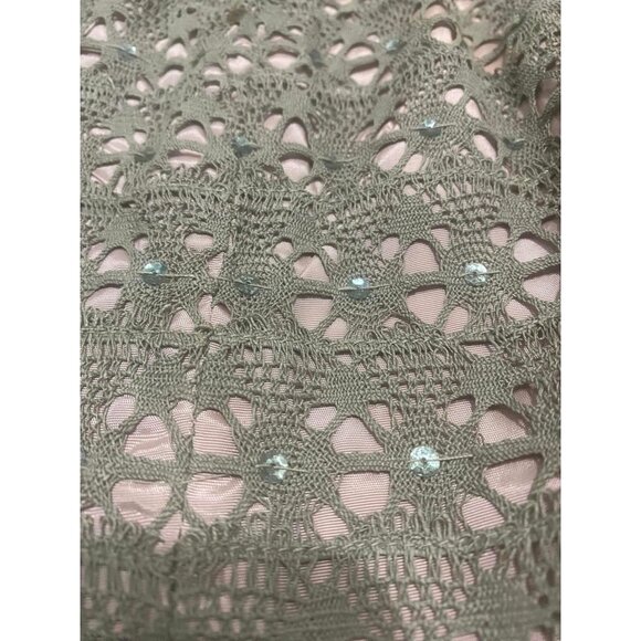 1950s Strapless Crochet Lace Peplum Top | Sage over Blush Satin, Sequins, Boned/ - Picture 2 of 10